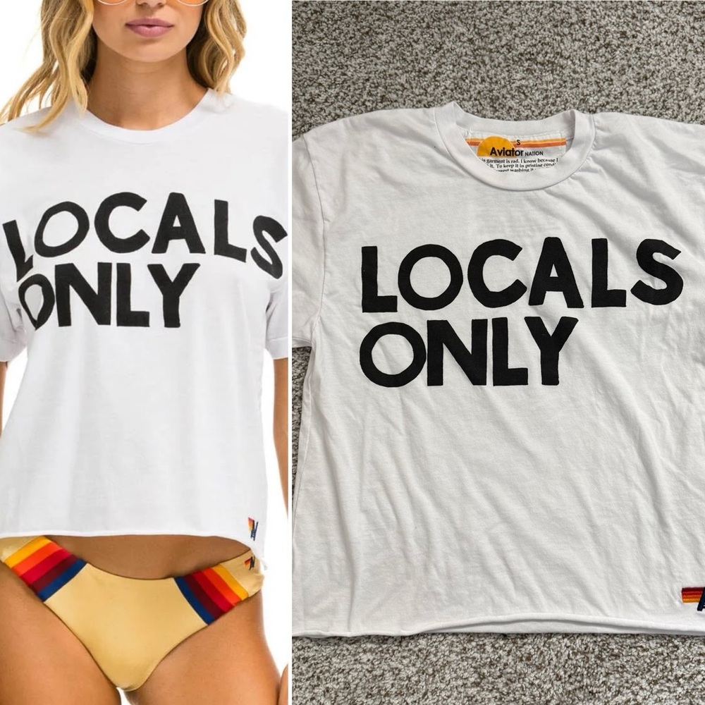Aviator Nation White "LOCALS ONLY" Boyfriend Tee